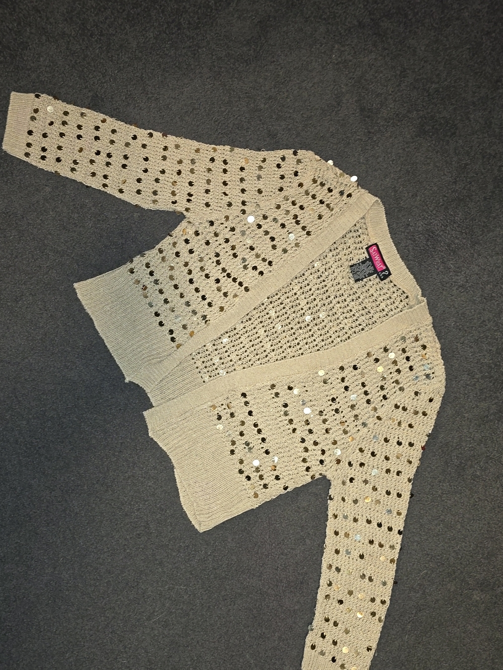 Say What? Cream Sequin Open-Knit Cardigan